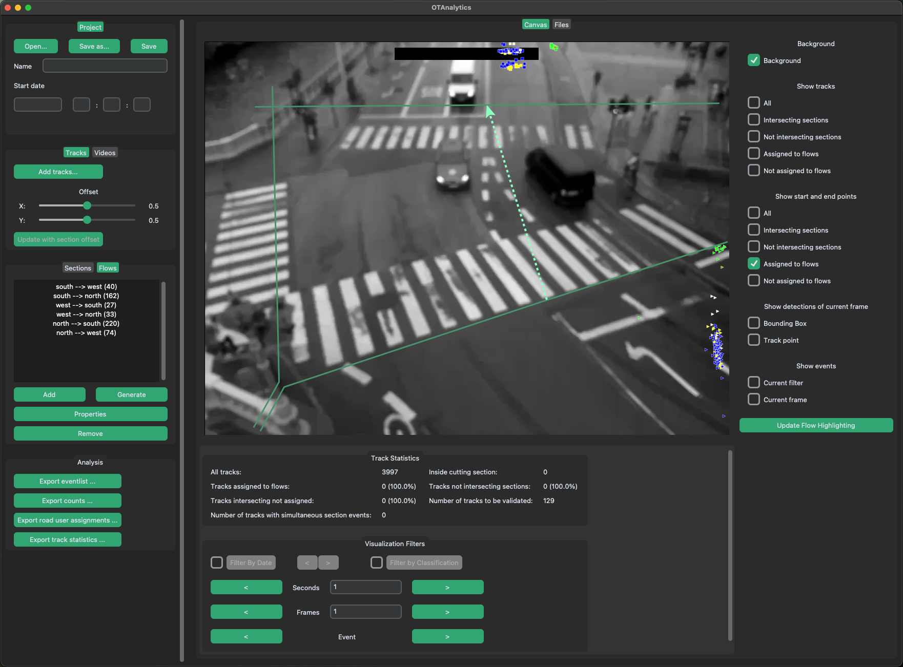 Show start- and endpoints of tracks assigned to flows