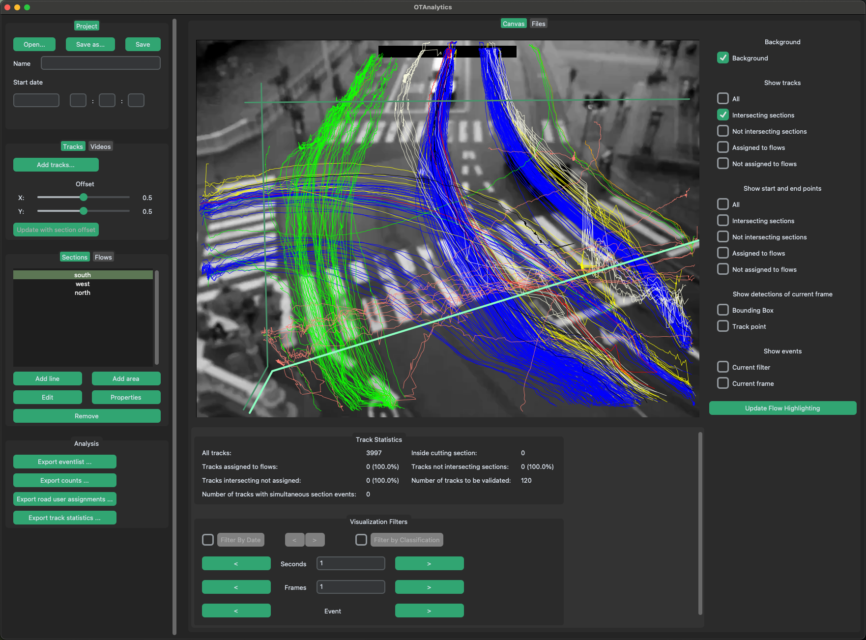 Show tracks intersecting the selected sections