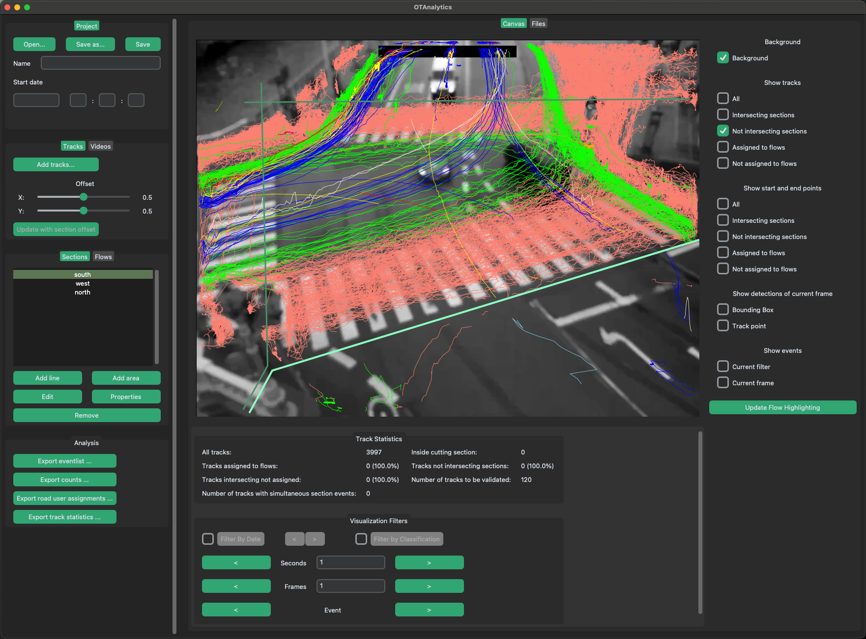 Show tracks not intersection the selected sections