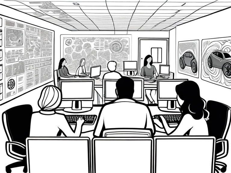 Vektor image of multiple persons in front of computers.