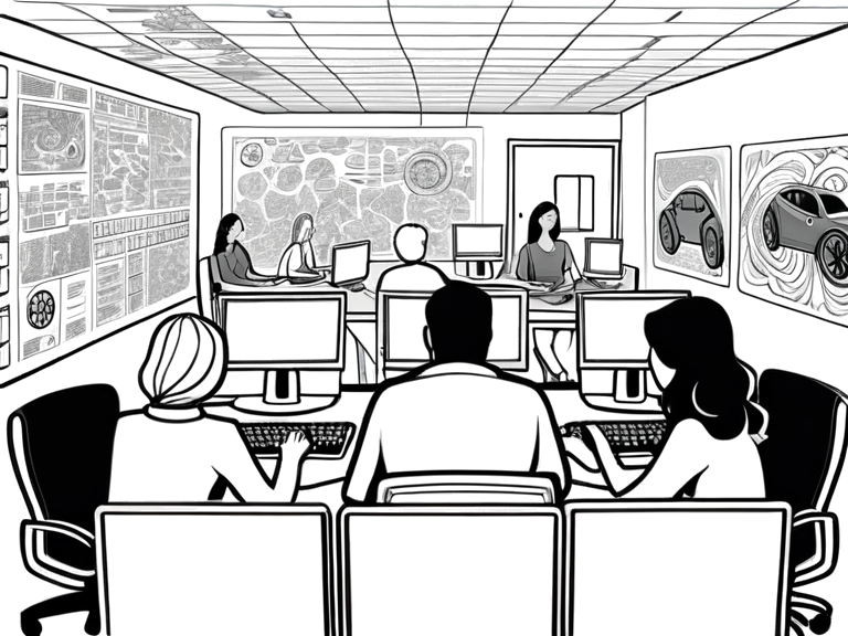 Vektor image of multiple persons in front of computers.